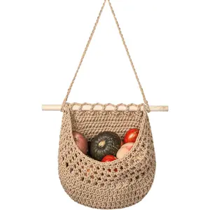 Fruit Basket Boho Cotton Rope Wall Basket Over Door Woven Baskets for and Bedroom to Store Any Small Stuffe (1, jute)
