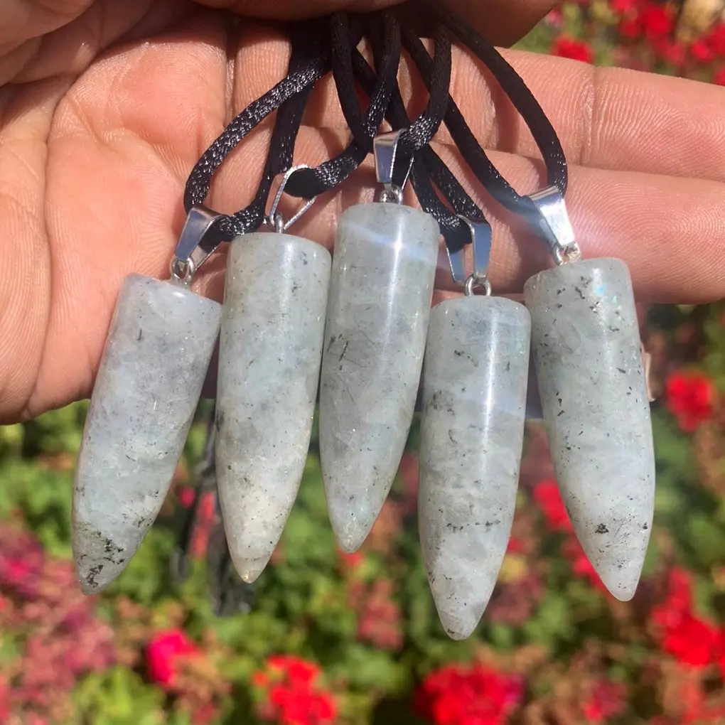 Gray Labradorite Crystal Bullet Rope Necklace Anniversary Daily Birthday Wedding