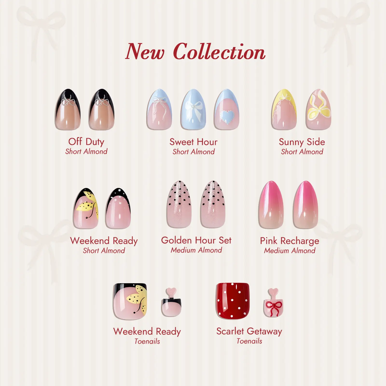 BTArtbox Press On Nails Short Almond- Weekend Getaway, Easy-to-Apply 3D Almond Square French Tip Press On Nails with Glue and Adhesive Tabs in 16 Sizes - 32 Nails All-in-One Kit, Back to School Nails