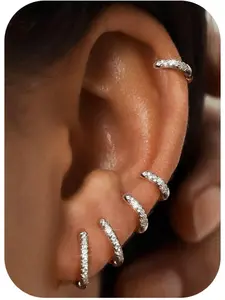 5 Pairs Hoop Earrings for Women Girls Men, 14k Gold Plated Small Gold Silver Hoops, Cubic Zirconia Cartilage Sleeper Earrings, Earrings Set