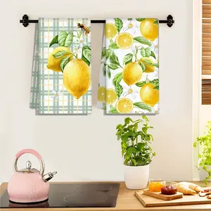2pc Lemon Pattern Absorbent Tea Towel, Kitchen Towels, 17.9x25.9 Inch Perfect for Kitchen Dining, Decorative Dish Drying Cleaning Cloth with Single-Sided Print. Enhance Your Bathroom Kitchen Decor with a Stylish Citrus Design.