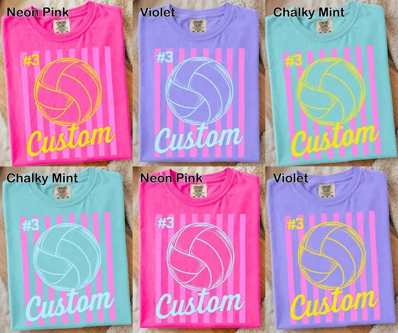 [PLS NOTE] Personalize Volleyball Mom Kids Name Comfort Colors Shirt, Volleyball Mama Shirt, Gift for Volleyball Mom, Volleyball Season Shirt