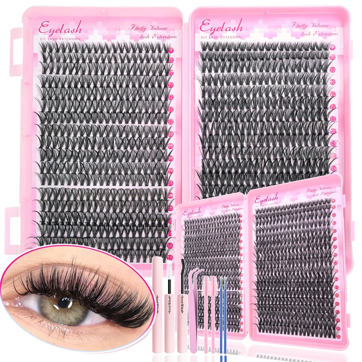 1 box/2 boxes 720/240+240pcs DIY Eyelash Extension Set, Individual Lash Extensions, Single Eyelash Tuft, 9-18mm Mix with Eyelash Bonding, Eyelash Glue Extension & Tweezers for Beginners, Exquisite Gift Set, Makeup, Eyelashes Extension Set
