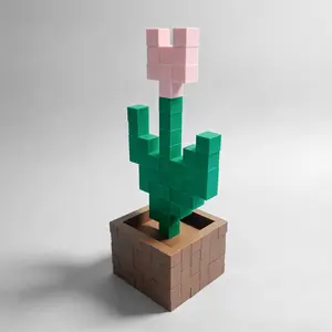 3D Printed Pixel Tulip Decor, Plastic Flower Ornament, Desk Decoration, Office Table Decor, Bedside Cabinet, Living Room Furniture Accent