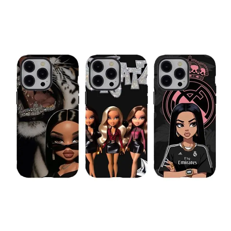 [No magnetic]  Baddie Bratz doll phone Case,Aesthetic hard phone Cover,Dual-Layer design phone case,for iPhone 17 16 15 14 13 12 11 8 7 for Samsung For Galaxy Series,Durable Shockproof Protective smartphone Cover,Trendy Y2K Cover