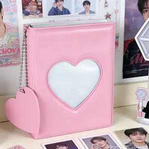 Heart-Shaped Hollow Kpop Photo Card Binder Mini Album with 32 Pockets Portable Collecting Book for Kpop Fans Pink Decor Compact Design Essential for Enthusiasts