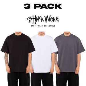 3 Pack SHAKAWEAR Men's Max Heavyweight T Shirts Shaka Wear Short Sleeve Crewneck T Shirt Casual Plain Classic Heavy Cotton Tee Regular (S to 5XLT)