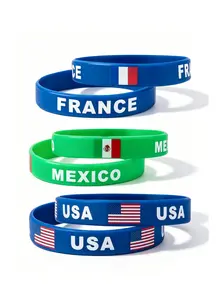 2-Pack Flag Print Silicone Wristbands, Unisex Rubber Bangle, Usa/mexico/france Theme, Sports Accessories, Party & Festival Bands
