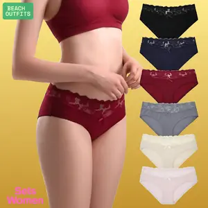 6 Pack Women's Cotton Bikini Underwear - Soft Stretch Lace Hipster Panties, Breathable Low Rise S-XL