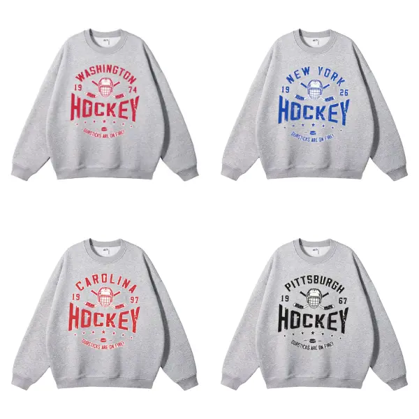 All Teams Hockey Unisex Crewneck Sweatshirt, Sport Classic Cotton, Ash Grey Color Menswear Tops