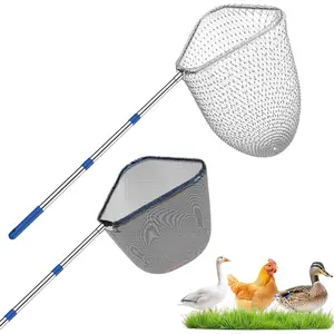 Chicken Catching Net 2 Pcs, Chicken Net for Chicken Supplies, Stainless Steel Poultry Catcher for Catching Small Chicken, Goose, Ducks, Fish, Birds(2 Nets, 1 Pole Included