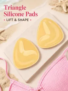 Triangle Silicone Breast Pads, Double Sided Adhesive Breast Lift Inserts, Waterproof Sweatproof for Bikinis Wedding Summer Dresses, Fits A-D Cups All-Day Secure Stay | FREE Bonus 10pc Flower Nipple Covers!