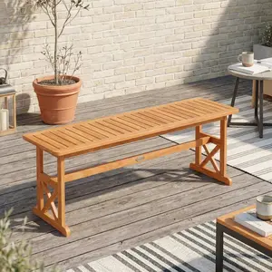 Outdoor Acacia Wood Patio Bench, 51" Long Natural Slatted Garden Seat, Farmhouse Style Deck & Porch Dining Bench, 800 lb Capacity for Yard, Entryway or Balcony