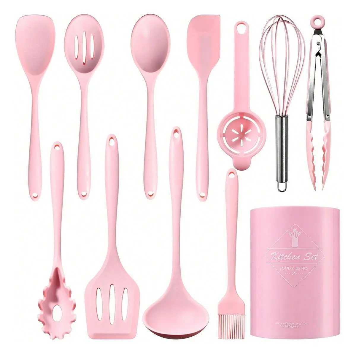 12pcs/set Silicone Kitchen Utensils Set, Heat-Resistant Up to 446°F, Non-Stick Kitchen Tools, Cooking Accessories, Kitchen Supplies, Dishwasher Safe, Includes Spatula, Tongs and Brush, Kitchen Utensils Gadgets