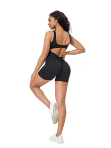 Women's Plain Cut Out Ruched Sports Bodysuit, Casual Sporty Sleeveless Bodycon Bodysuit for Yoga Gym Workout, Ladies Sportswear for All Seasons