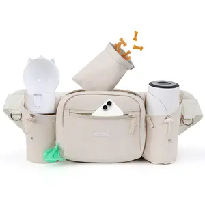 AGPTEK Hands-Free Dog Walking Belt Bag | Leash-Ready Waist Pack with Treat, Water & Poop Bag Storage | Dog Owner Essential