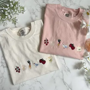 Embroidered Summer Cottagecore Garden Crop T-shirt, Embroidered Floral Spring Granola Girl Shirt, Nature Lover Gift, Embroidered Floral Sweatshirt Casual Tshirt