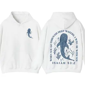 Christian Whale Shark Hoodie, Isaiah 43:2 Bible Verse Graphic Pullover, Faith Ocean Design, “When You Go Through Deep Waters” Unisex Top
