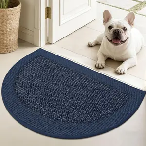 Half Circle Door Mat Indoor Entrance Welcome, Non-Slip Washable Doormat, Trap Dirt and Moisture, Low Profile Mats for Indoor Entry, 17x30, Blue