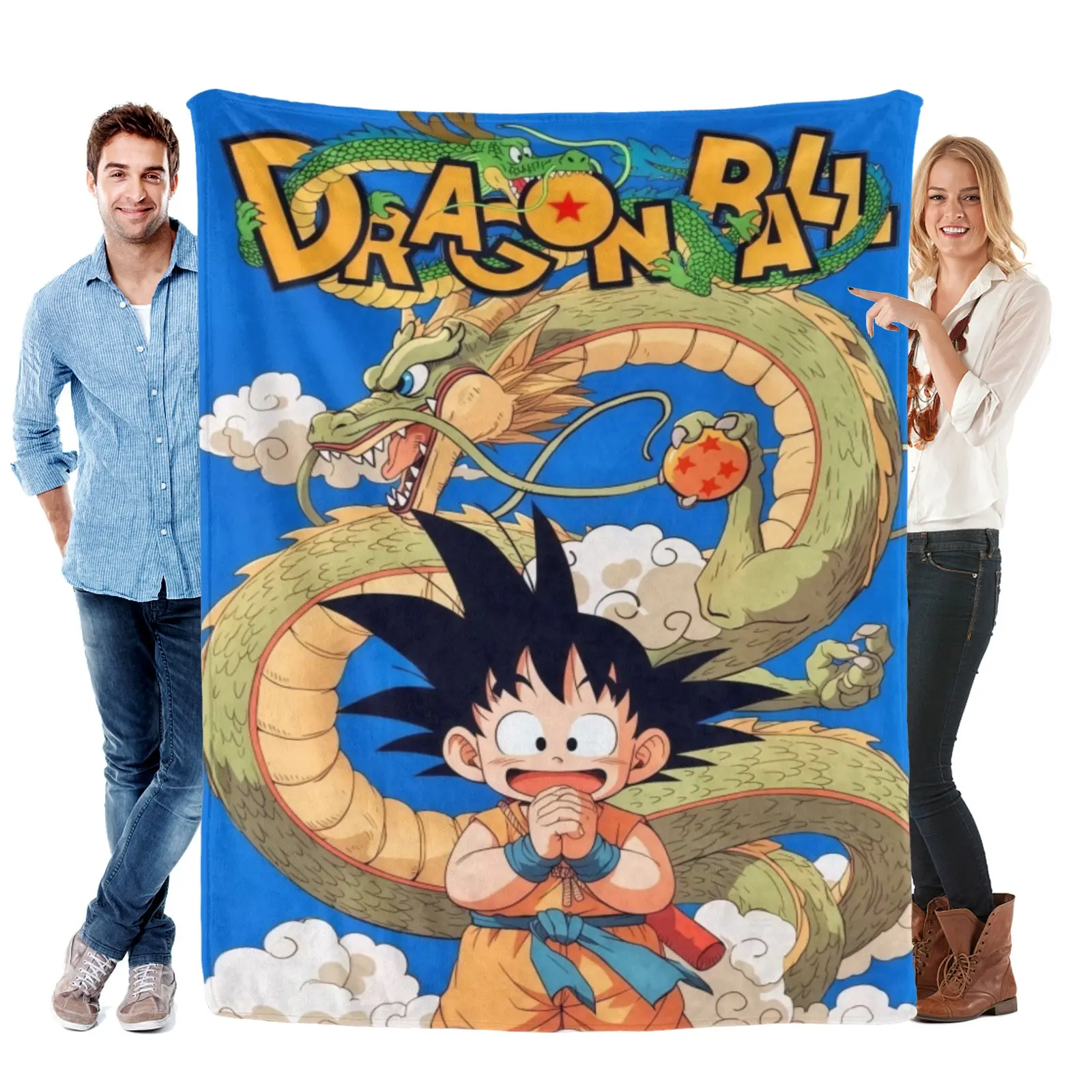 Dragon Ball Z Cozy Cloud Little Goku Shenron Art Blanket,Dragon Ball Merch Goku Blanket,Warm Dragon Ball Z Gifts For Couch Sofa