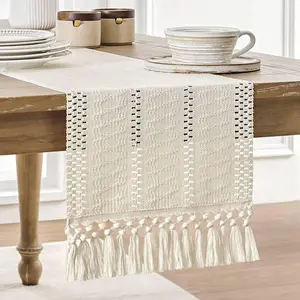 Table Runner, Ivory Table Runners 72 Inches Long, Farmhouse Woven Home Decor, 12x72 Inch, Ivory