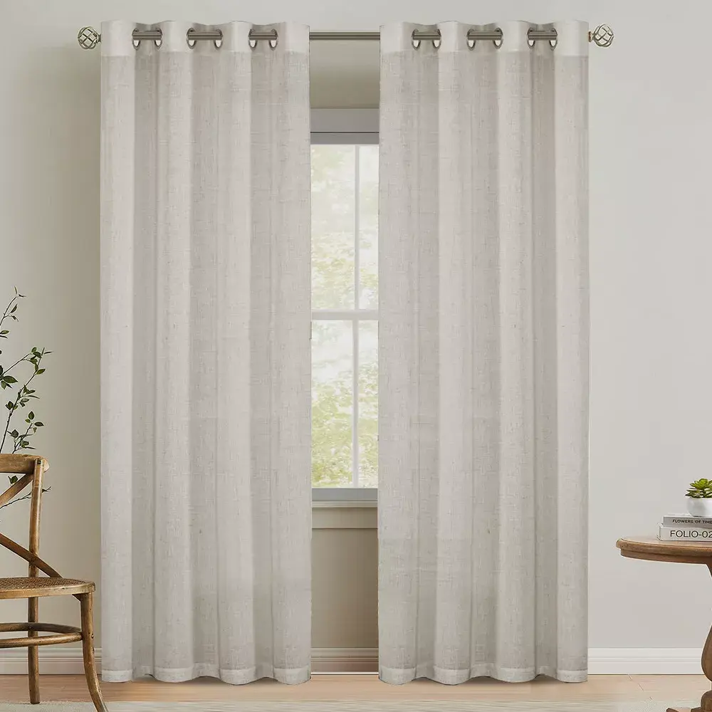H.Versailtex Linen Curtains Nickel Grommet Energy Saving Light Filtering Semi Sheer Curtain 2 Panels Pale Oak 52"W x 96"L