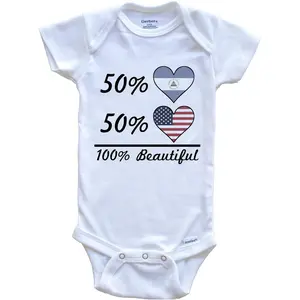 Really Awesome Shirts 50% Nicaraguan 50% American 100% Beautiful Nicaragua Flag Heart One Piece Baby Bodysuit