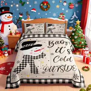 Kids Christmas Snowman Comforter Setsnowflake Winter Bedding,Girls Boys Adults Bedroom/Xmas Cabin Decor,Geometric Grids Lattice Down Comforter,Rustic Vintage Duvet Insert