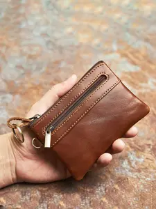 Genuine Leather Vintage Solid Color Zipper Wallet, Casual Multi-functional Purse for Women & Men, Casual Trendy Versatile High-quality Daily Wallet, Vintage Style Wallet, Zipper Wallet Design
