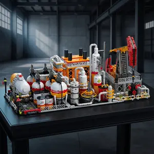Petroleum Engineering Building Blocks - Industrial Style, 3 - in - 1 Scenarios (Oil Pumping + Refining + Storage), For Engineering Enthusiasts & DIY Lovers, Perfect for Desk Display