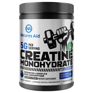 Natures Aid NSF Certified Creatine Gummy 5g - Creatine Monohydrate Gummies – Pre-Workout Energy & Muscle Growth Support for Men & Women | Blueberry Electrolyte Gummies (135 Count)