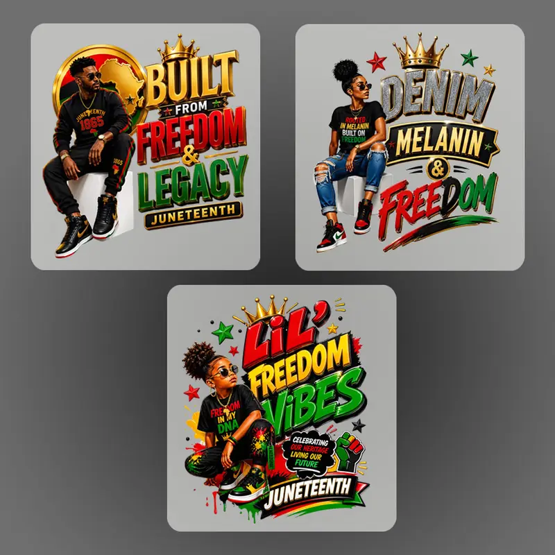 "June 19 1865 Freedom-Resilience-Joy" DTF Iron-On Transfer, Bold 1865 Message, Freedom Texts, African American Pride, Wash-Safe 24h Fabric Crafts, Iron-On in 15-30s, DIY Craft Decor for T-Shirts & Bags, Black History Month Events Supply