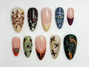 Alice WonderNails – Mandala & Koi Press On Nails | Earth Tone Boho Nails | Handmade Mindful Nail Art | Tranquil Natural Press On Nail Set – AW261