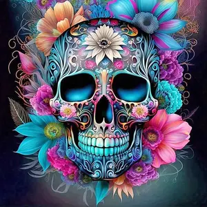 DIY Diamond Painting Skull Design, Frameless Full Round Drill Art, Wall Mosaic Home Decor, Perfect for DIY Supplies, Diamond Painting Kit