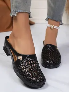 Women's Hollow Out Mesh Slipper Low Heel Outdoor Comfortable Breathable Sandal, Stylish Lightweight Footwear for Daily Wear