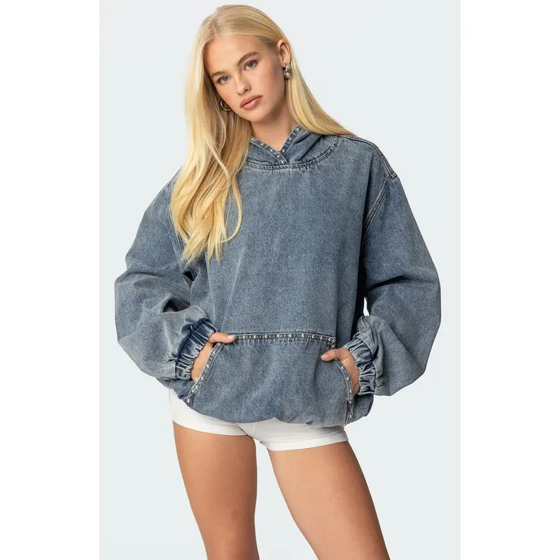 hoodie denim - TikTok Shop