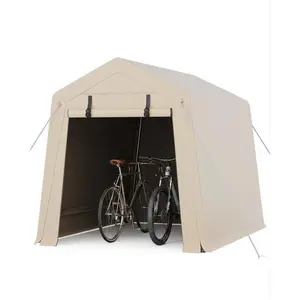 Garvee 6x6FT Carport, Heavy Duty Motorcycle Shed with Waterproof PE Tarp, Portable Outdoor Storage Shed for Bikes and Firewood, All-Weather Car Shelter with Roll-Up Zipper Door, 6x6FT, Gray