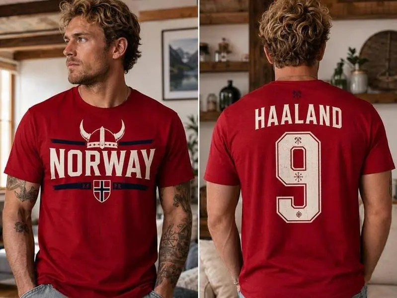 Norway Haaland 9 Shirt, Norway Soccer Fan Tee, Haaland Inspired Football Jersey Style T-Shirt, Match Day Gift