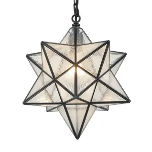 Vintage Moravian Star Seeded Glass Pendant Lights, 14-inch Diameter