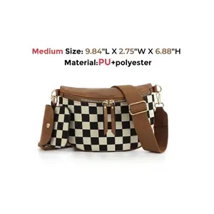 Women's Checked Pattern Adjustable Crossbody Bag & Coin Puse, Fashionable PU Leather Bag Set, Casual Trendy Versatile High-quality Daily Commuting Bag