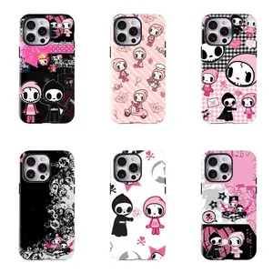 Tokidoki Couples Pink Black Phone Case Y2K Sweet Cool Aesthetic Gift Compatible with iPhone 11-17 Pro Max/Plus and Samsung Galaxy S23-25