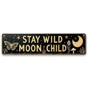 Rustic Farmhouse Metal Wall Decor, Stay Wild Moon Child Design, Vintage Bohemian Sign, Large Poster for Living Room Bedroom Dorm, Vintage Plaque Decor