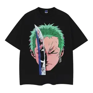[KM 100%cotton]OP "Zoro" Anime-Inspired Vintage Oversized Short-Sleeve Casual Round Neck T-Shirt, Streetwear Chic Casual Menswear Top graphic tee cotton graphic tees humorous tshirt men christian clothing funny shirts men's t shirts cotton tee shirt