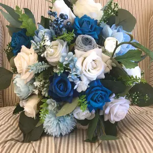 Blue wedding flower bouquet artificial flower bouquet greenery bridal bouquet bridesmaid bouquet