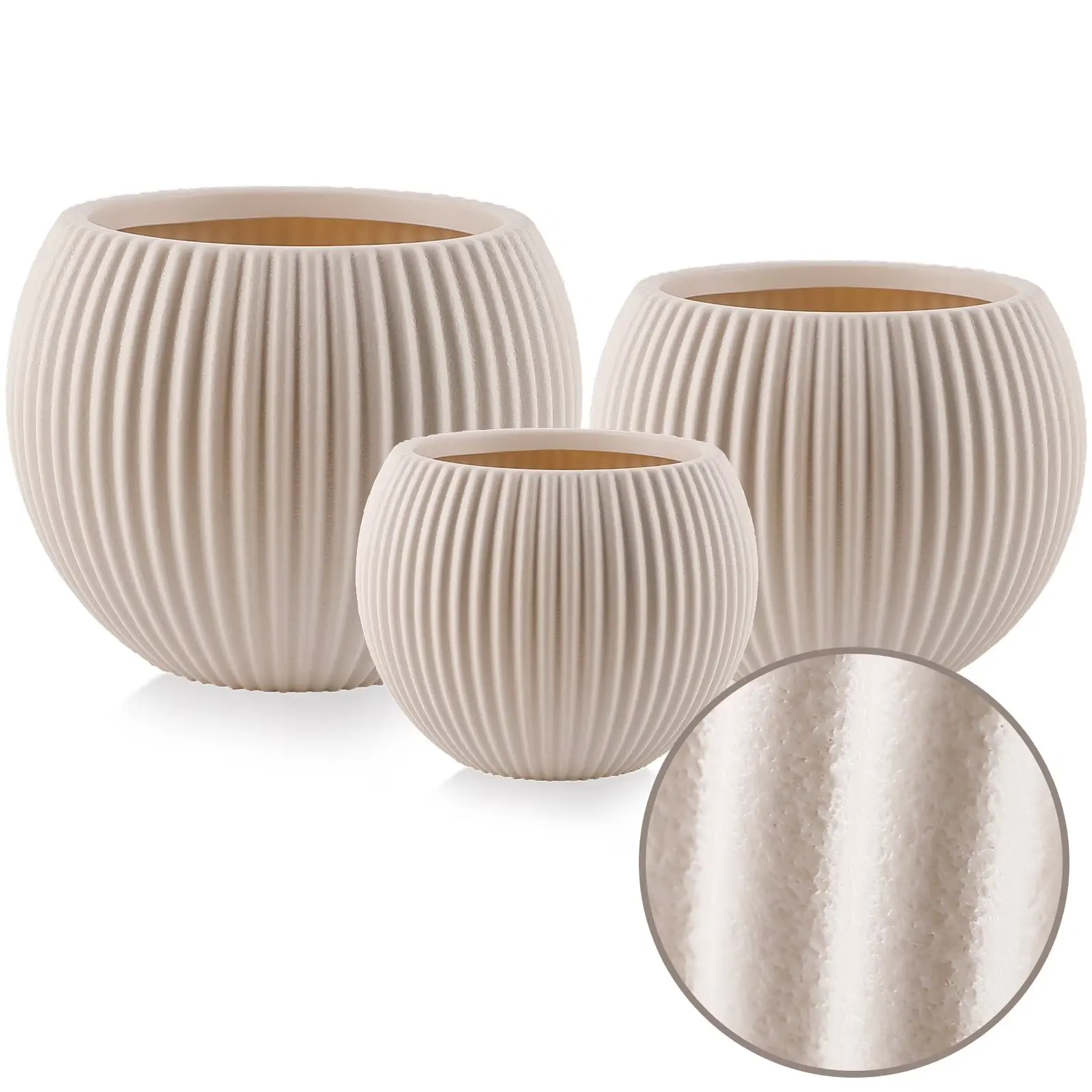 Concrete Look Round Garden Planter Set of 3, Lightweight Flower Pots with Drainage Holes for Home Improvement & Garden Supplies