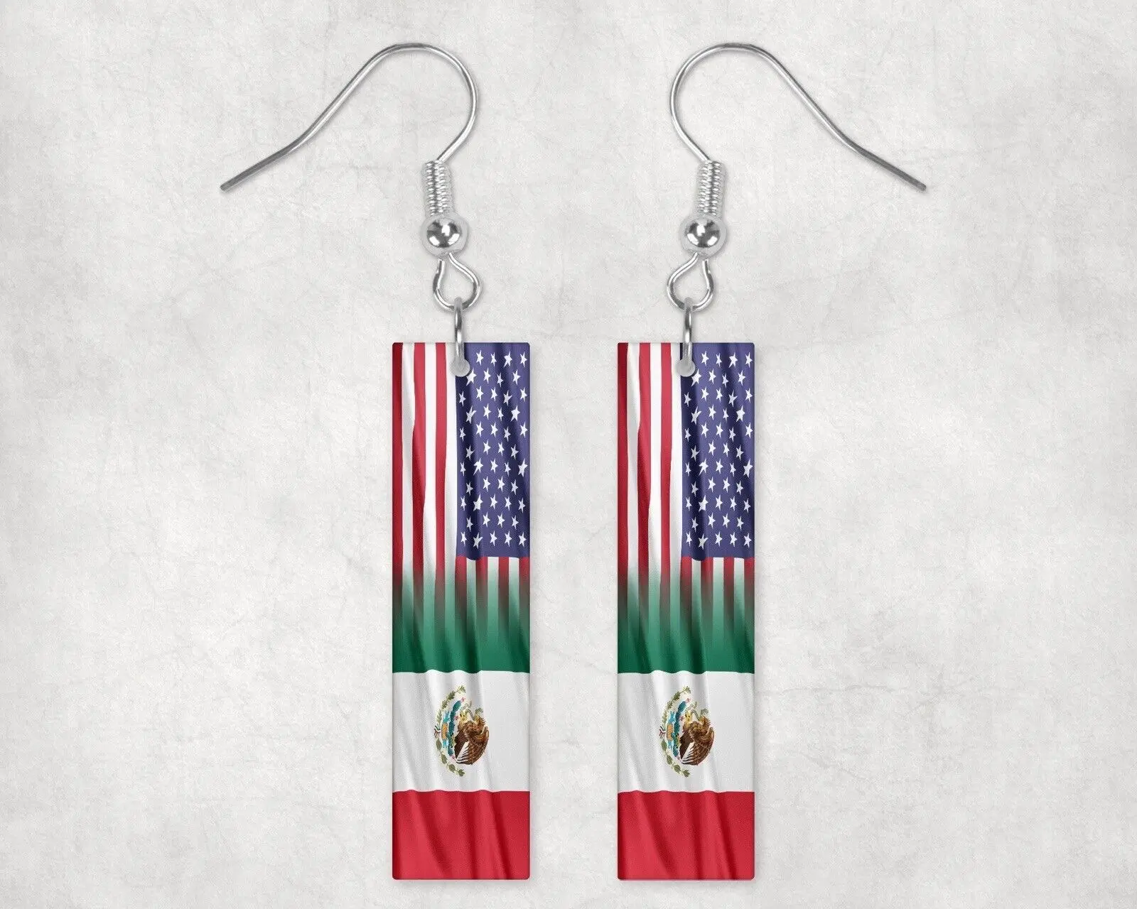 US and Mexico Flags Rectangular Earrings for Women