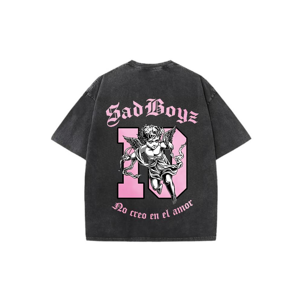 SadBoyz Vintage Washed T-Shirt Double Sided Pink Angel Graphic Latin Streetwear Tee
