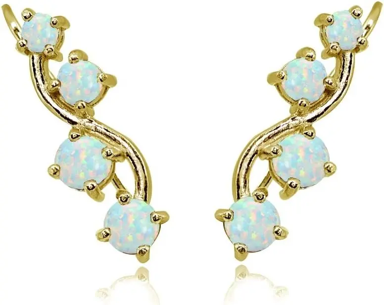 Sterling Silver Genuine or Synthetic Gemstone Small Fashion Trenty Vine Climber Crawler Cuff Earrings for Women