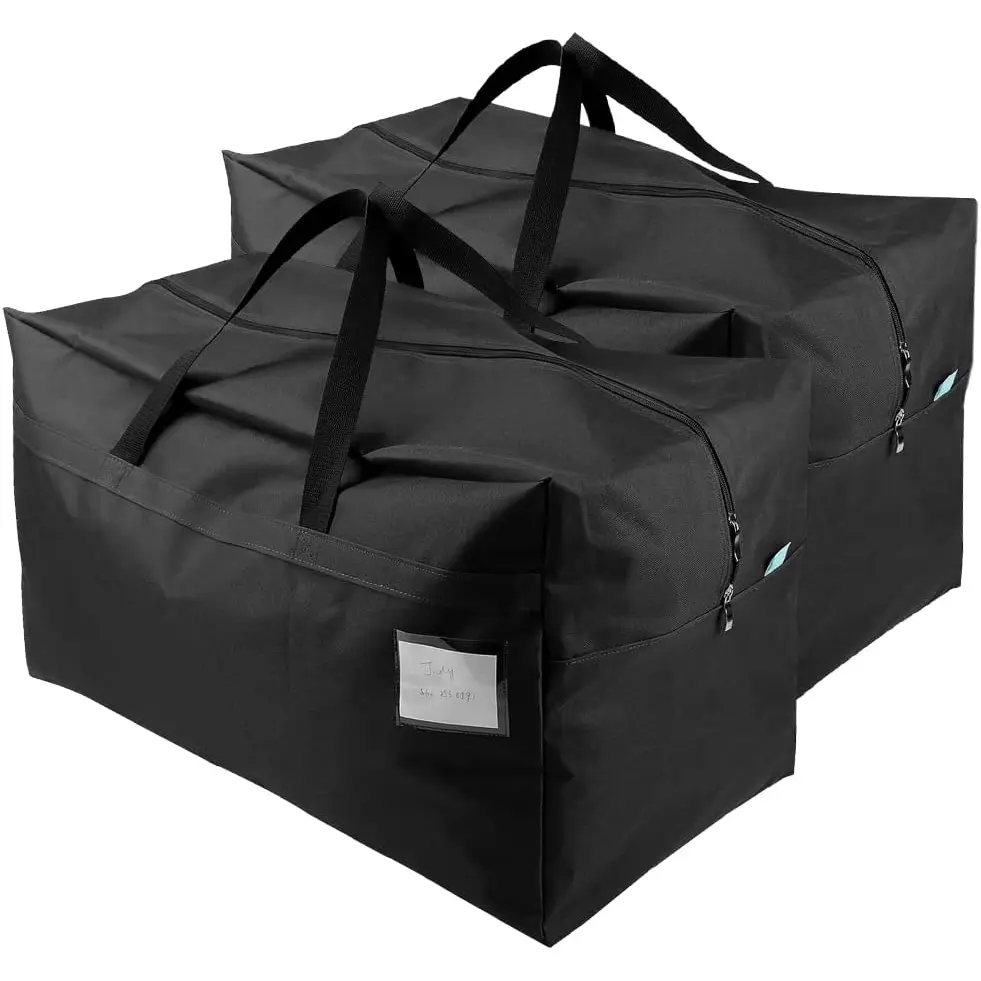 2 Pack Extra Large Moving Bags with Zippers & Carrying Handles, Heavy-Duty Storage Tote for Space Saving Moving Storage, Black Organiser Decoration