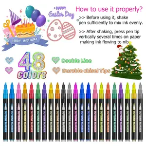 Double Line Metal Contour Pens Set, Shiny Double Line Markers, Glitter Metallic Marker, 8/12/24/36/48 Colors, Perfect for DIY Projects, Art Supplies